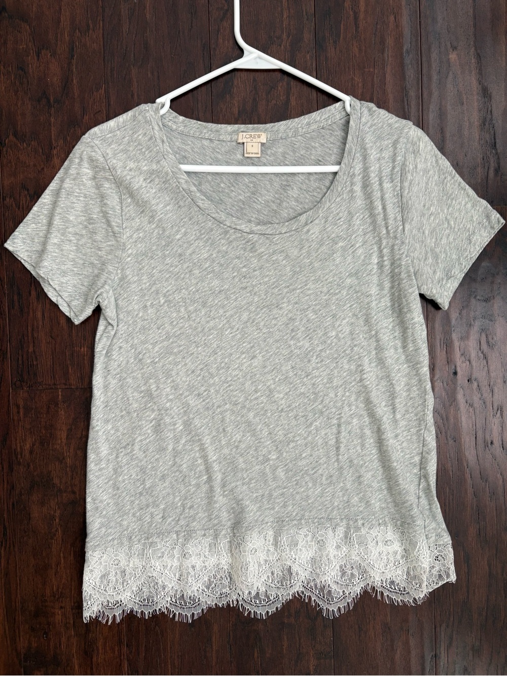 J. Crew Light Gray Short Sleeve Tee with Lace Hem
